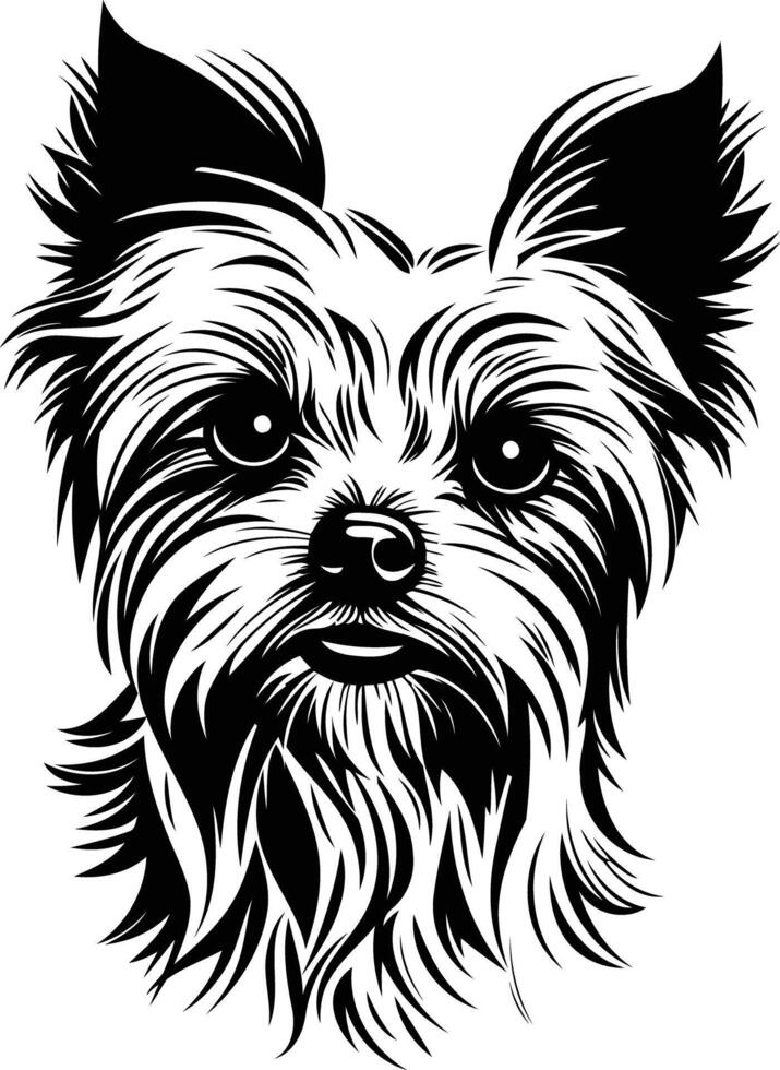 A stunning black and white illustration of a yorkshire terrier's head, perfect for dog lovers and pet owners vector