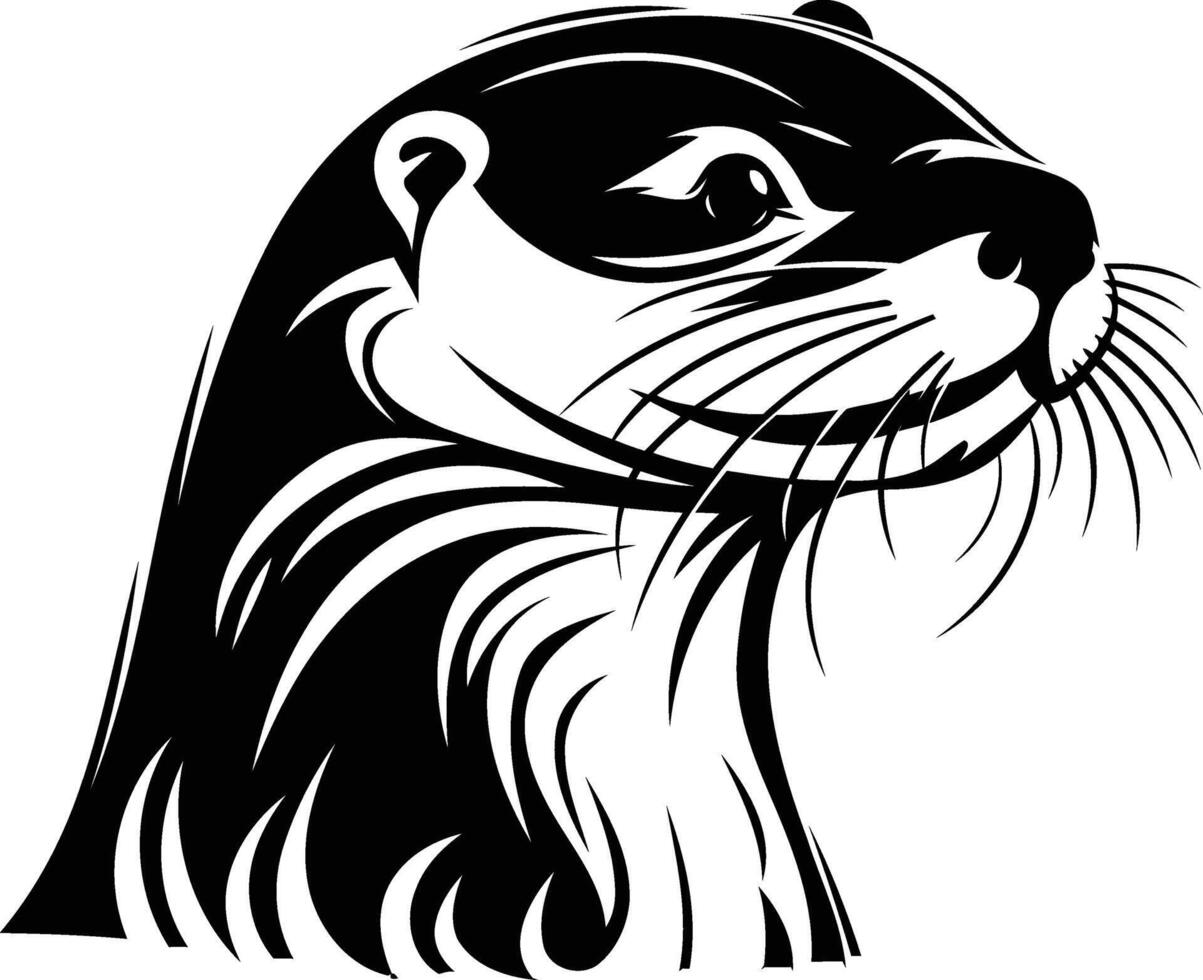 A stylized black and white illustration of an otter's head, perfect for logos, branding, and animal themed designs vector