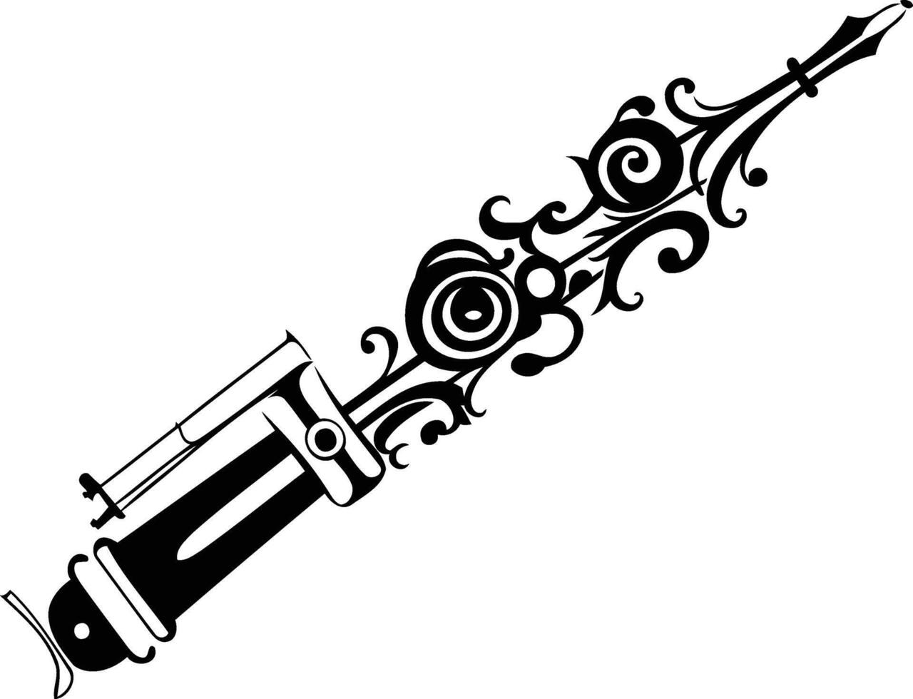 A stylized tattoo machine with intricate floral details vector