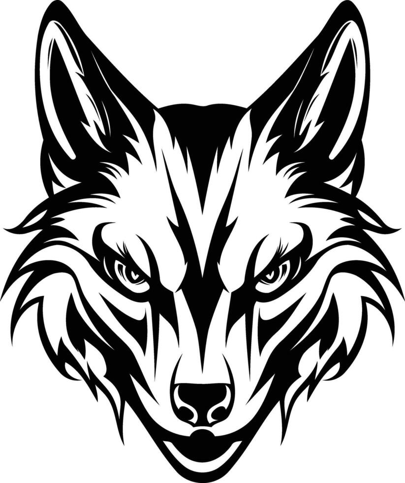 A bold and striking black and white illustration of a snarling wolf's head, perfect for tattoo designs, branding, or any project that requires a fierce and powerful aesthetic vector