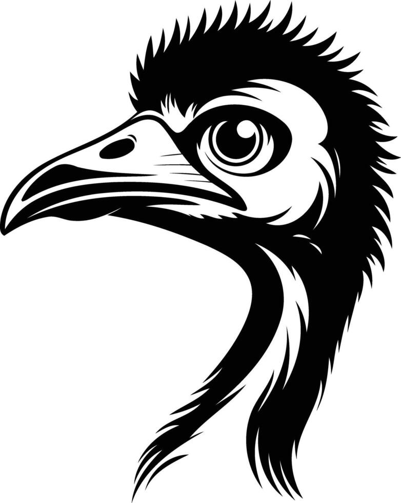 Black and white illustration of an emu head, perfect for tattoos, logos, or t shirt designs vector