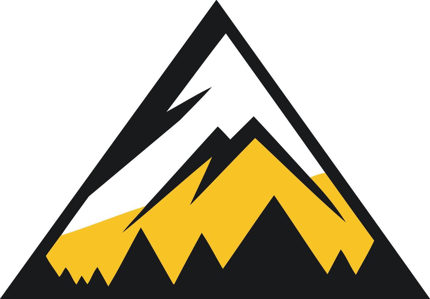 A simple, stylized mountain logo with black outline, white snowcap, and yellow base vector