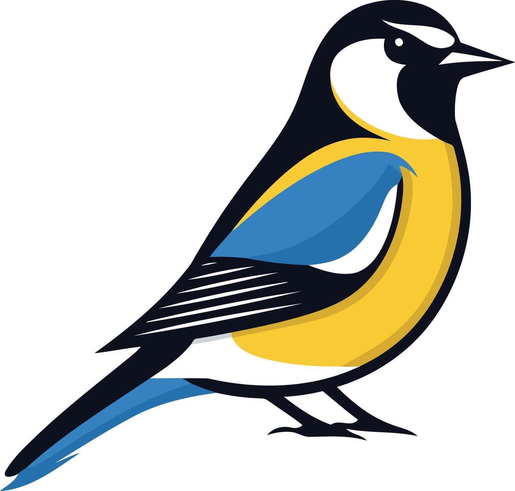 A simple, bold illustration of a bluebird with yellow accents, perfect for logo design, branding, or environmental themes vector