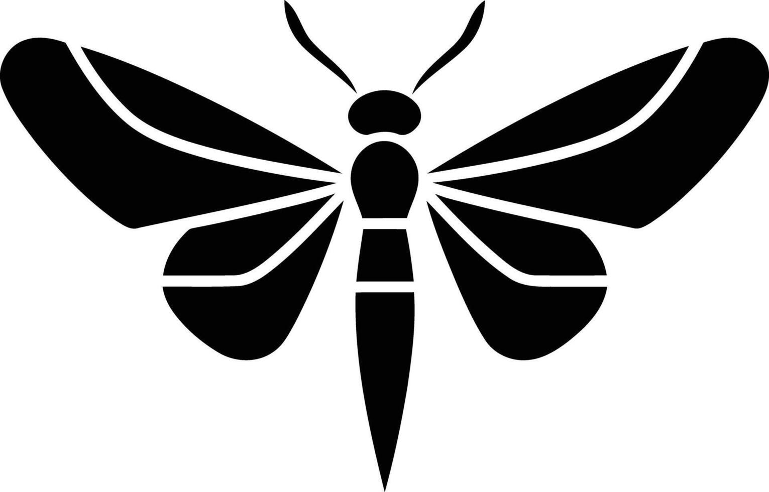 A simple, elegant black and white silhouette of a moth with outstretched wings vector