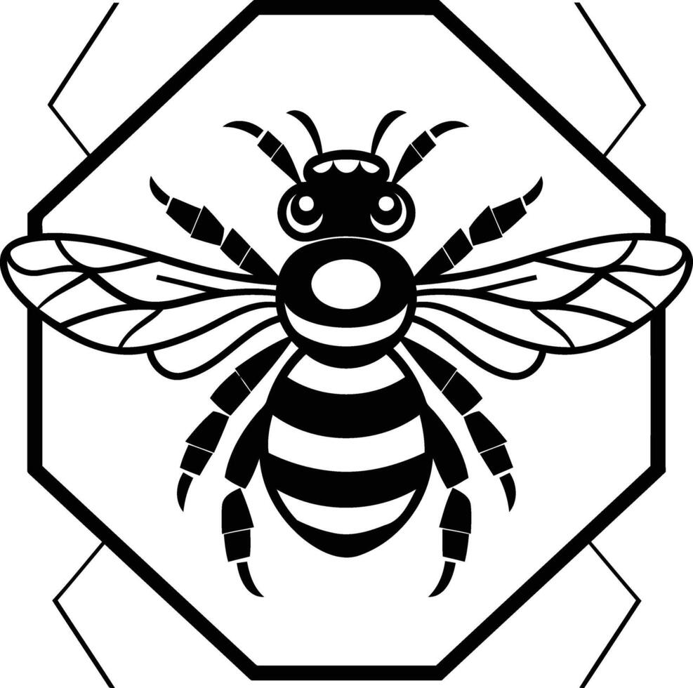 A bold black and white illustration of a bee in a hexagon, perfect for tattoos, logos, and branding vector