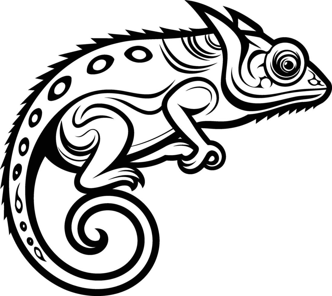 A striking, minimalist line drawing of a chameleon, perfect for tattoos, logos, or illustrations vector