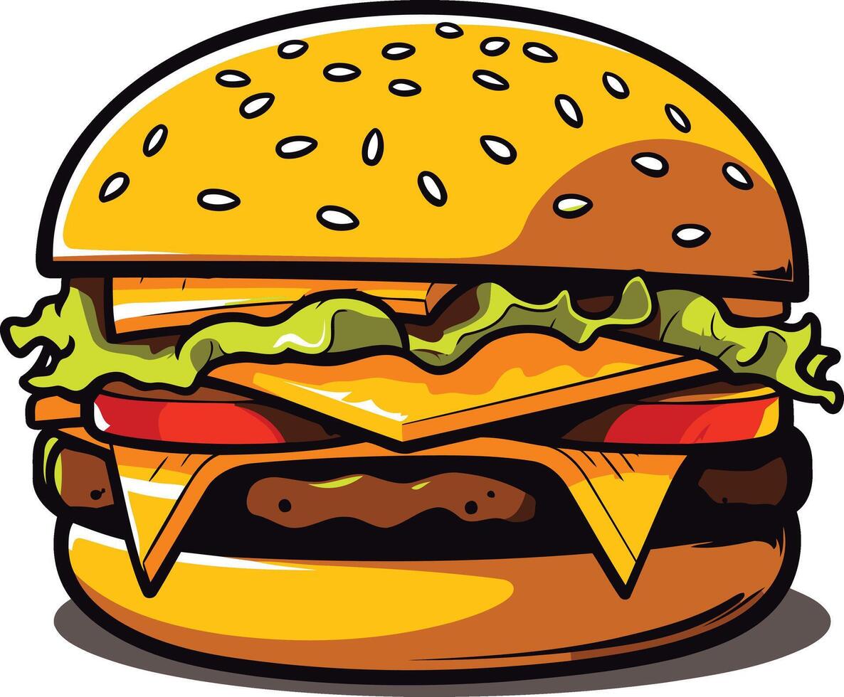 A delicious cartoon burger with all the fixings, perfect for menus, social media, or any project that needs a fun and appetizing touch vector