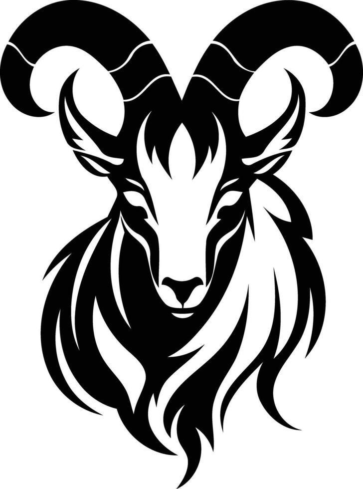 A bold and striking black and white tattoo design of a ram or goat's head vector