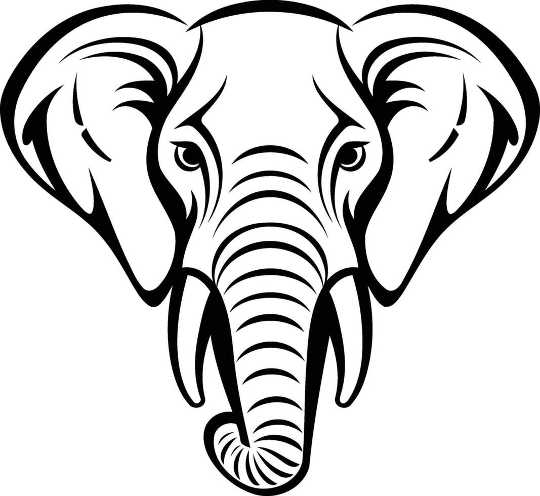 A bold and striking black and white illustration of an elephant's head, perfect for tattoo designs, logo concepts, and animal themed projects vector