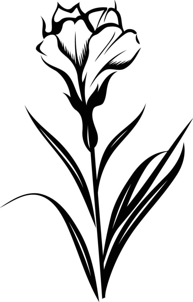 Simple yet elegant black and white illustration of a single flower with delicate stem and leaves vector
