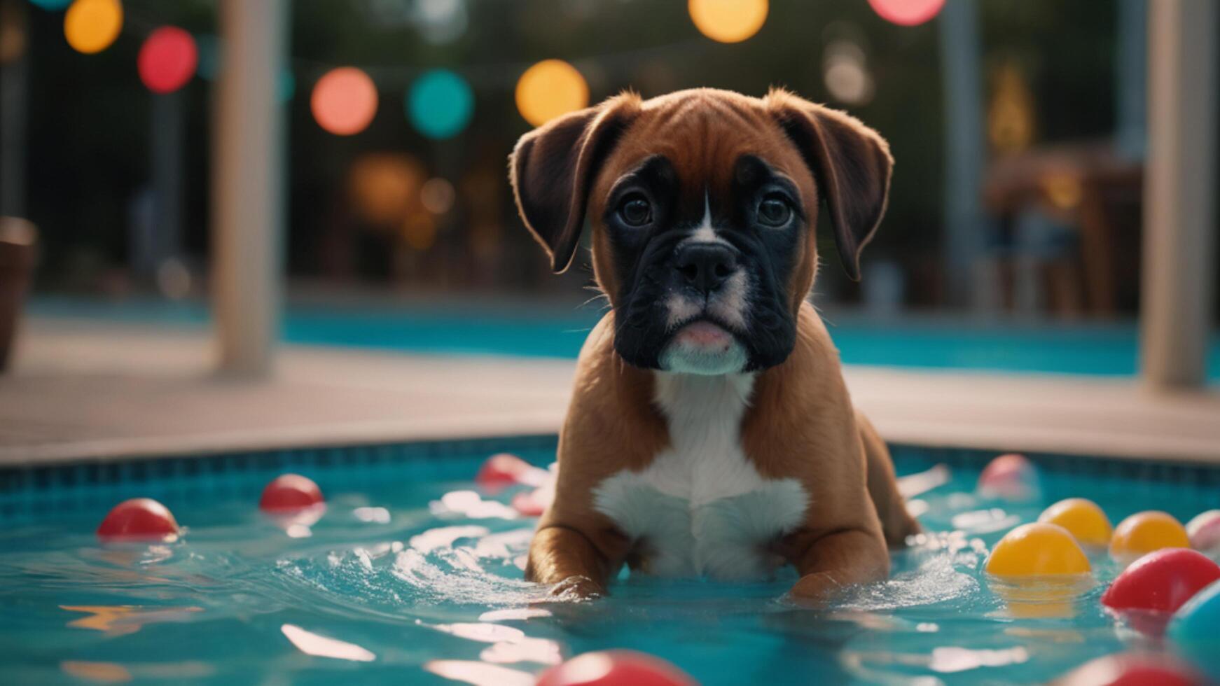 Boxer Puppy in a Pool of Colorful Giant Candy photo