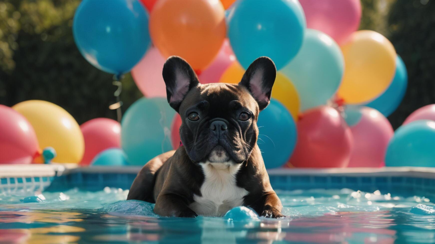 French Bulldog Lounging in a Pool of Colorful Balloons photo