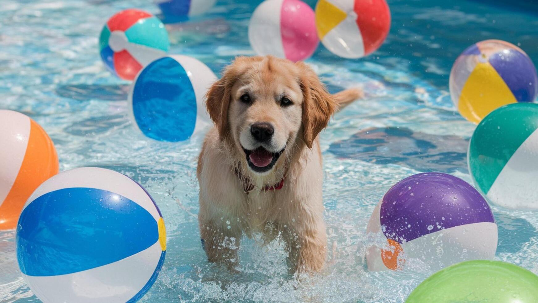 Golden Retriever Puppy Playing in a Pool of Beach Balls photo