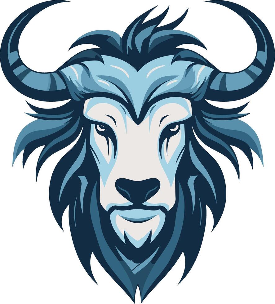 A bold and stylized blue bull head logo design, perfect for branding or mascot imagery vector