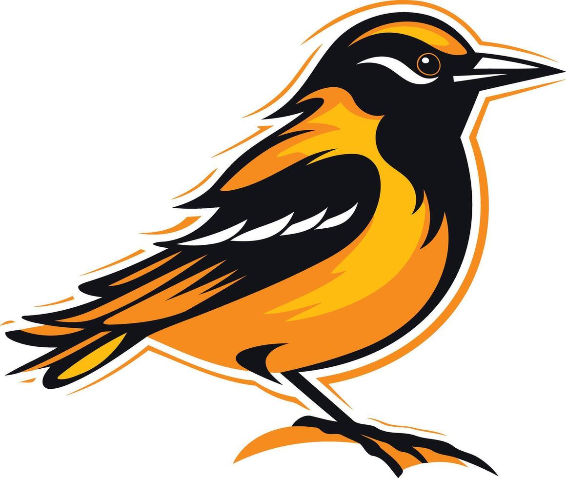 A bold, stylized illustration of a yellow bird with black accents, perfect for logos, mascots, or team branding vector