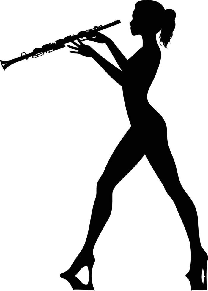 A powerful silhouette of a woman playing the flute vector