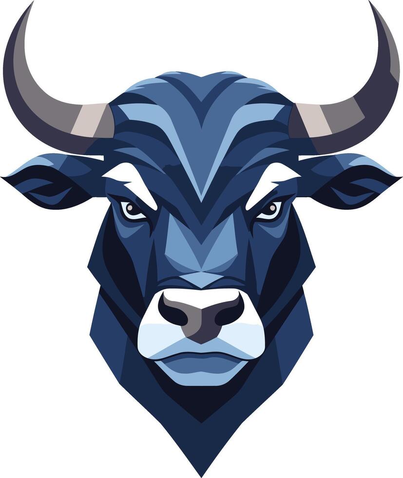 Powerful blue bull head logo design with sharp, geometric lines vector