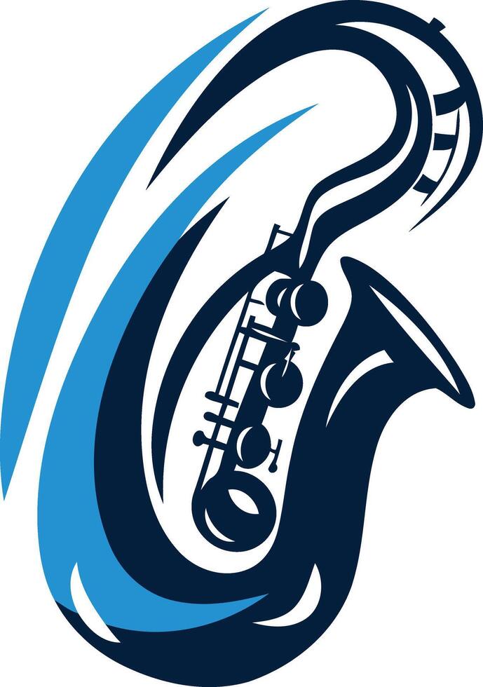 A bold and dynamic abstract saxophone logo design vector