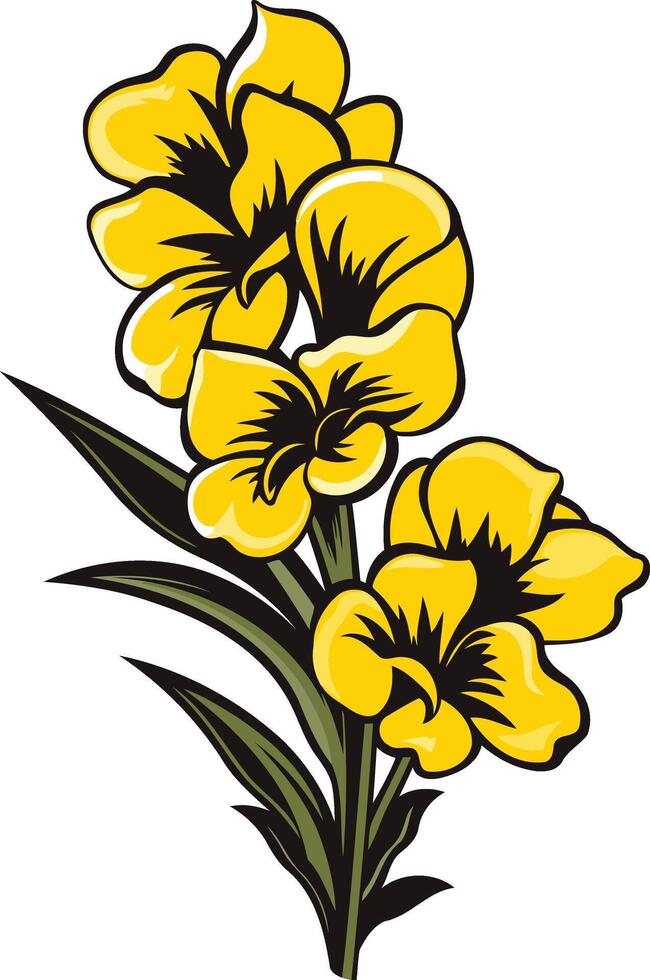 A vibrant illustration of yellow flowers with delicate green leaves, perfect for adding a touch of nature to your designs vector