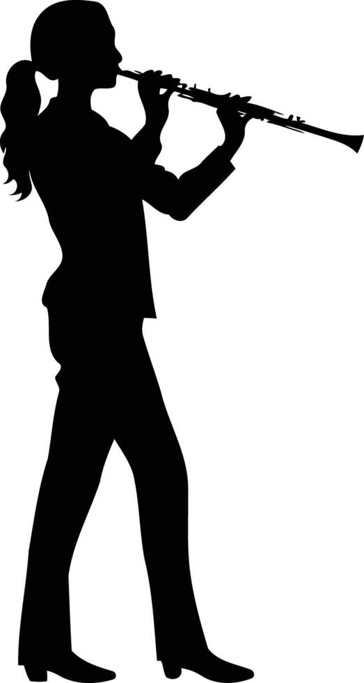 A striking silhouette of a woman playing a clarinet vector