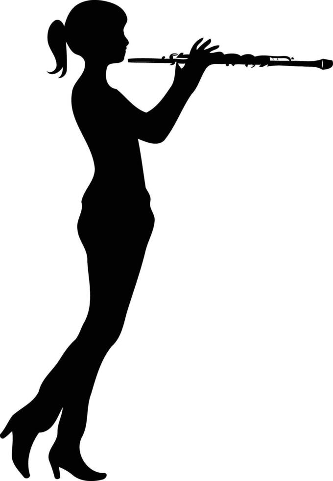 A silhouette of a female musician playing the oboe vector