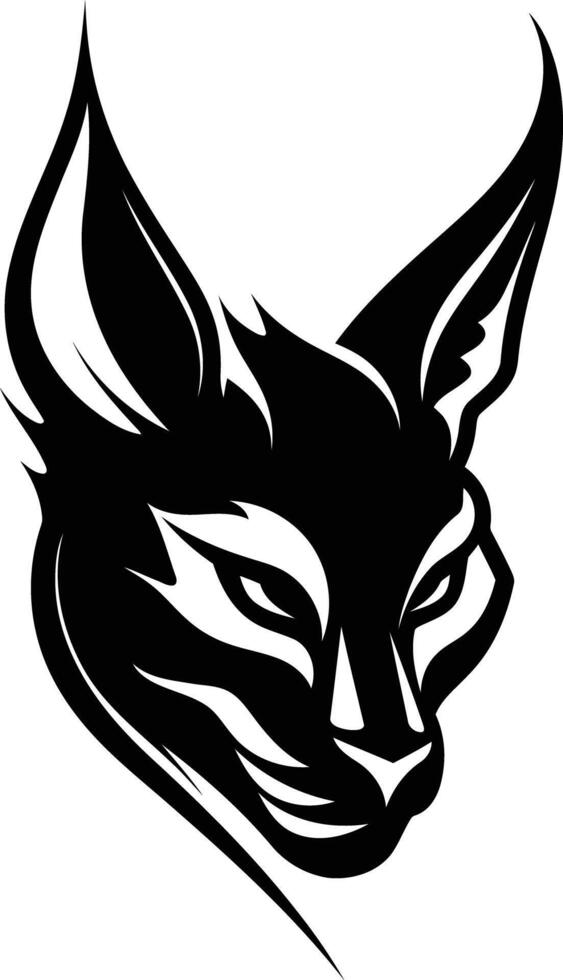 A bold, black and white illustration of a fox's head in a stylized, tribal design vector