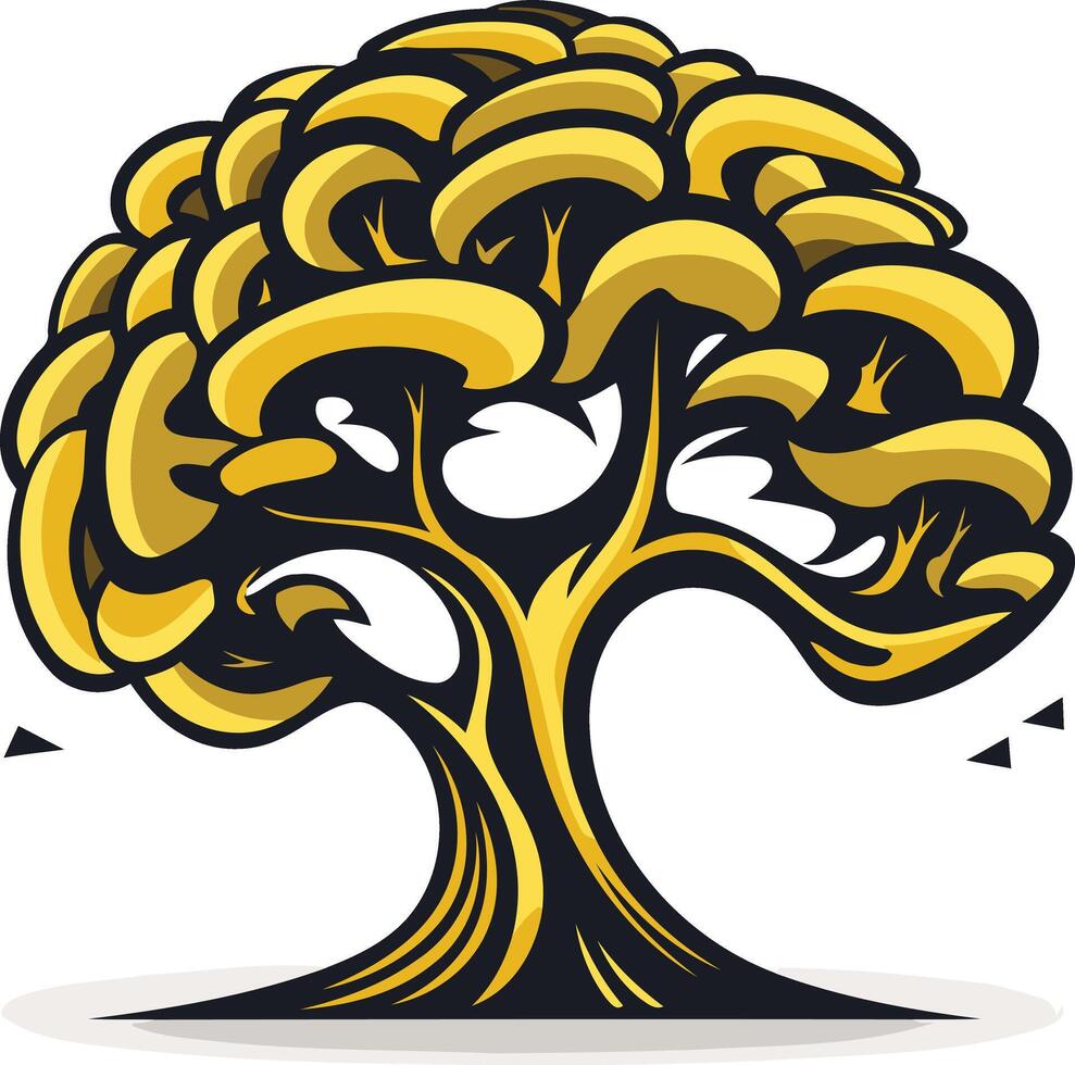 Stylized yellow tree with a bold, cartoonish design vector