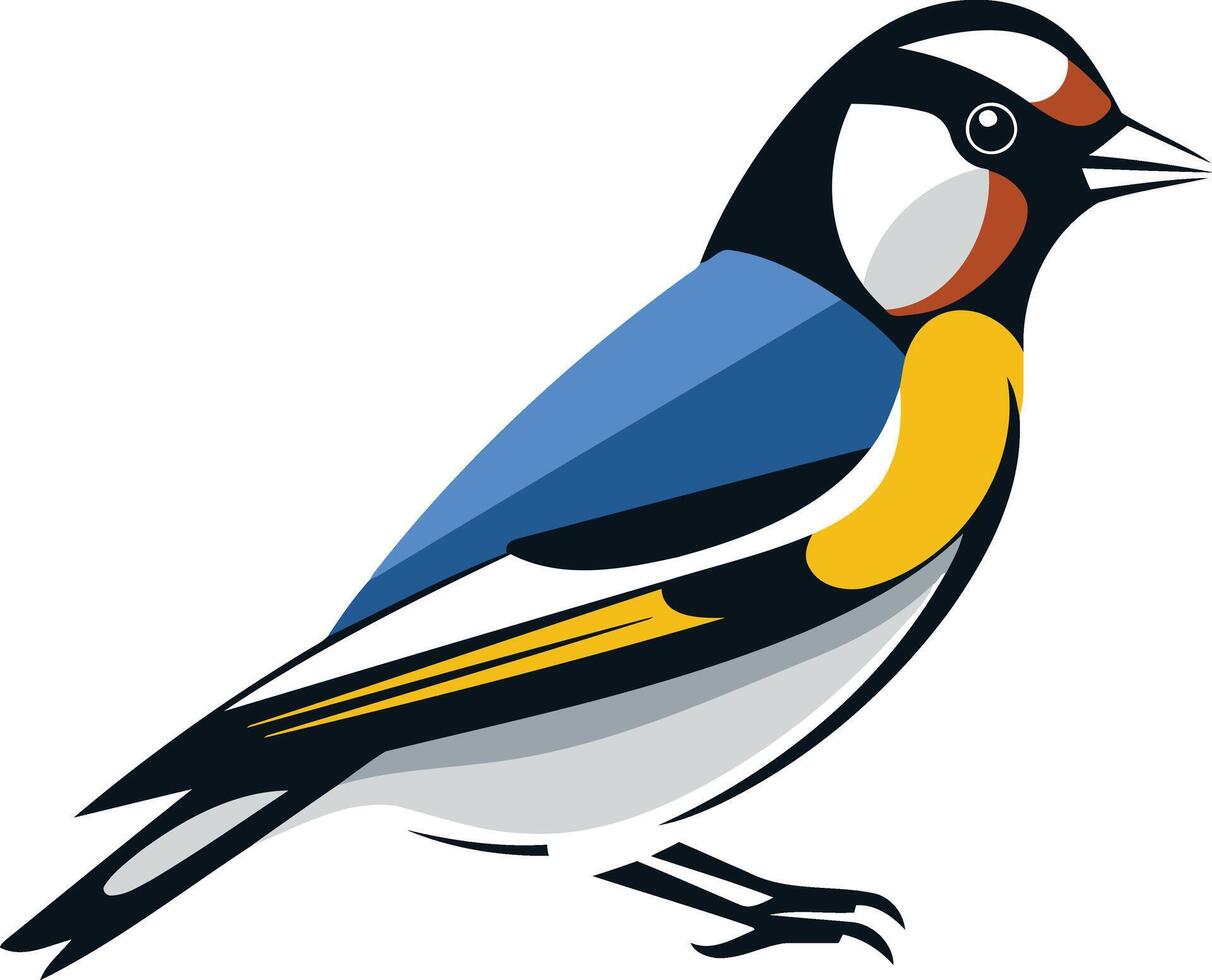 A stylized illustration of a blue and yellow bird with a bright red patch on its head vector