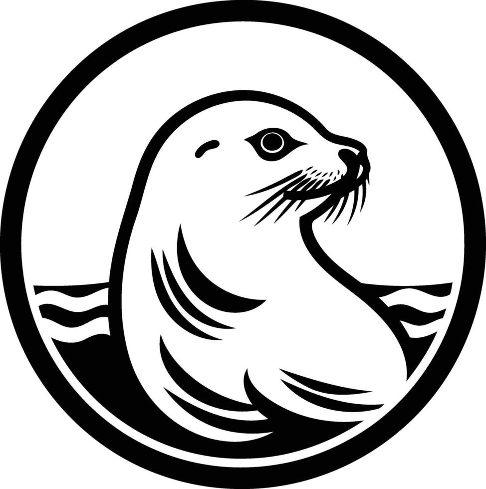 A black and white illustration of a seal in a circle, perfect for branding or logo design vector