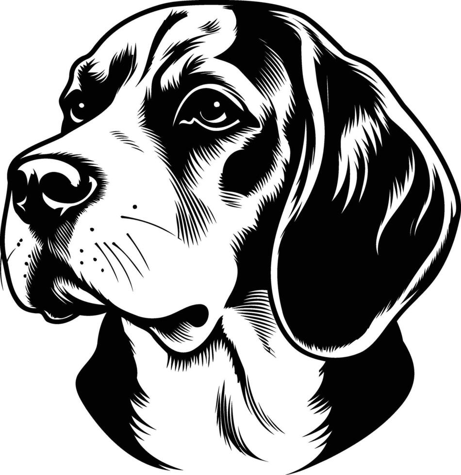 A striking black and white illustration of a beagle dog's head, perfect for tattoo designs, branding, or pet themed projects vector
