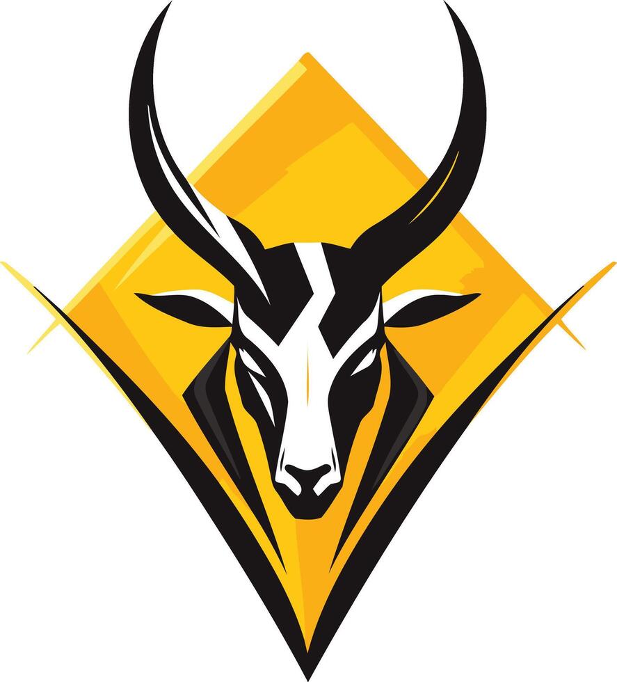 Bold and powerful logo featuring a black and white bull's head in a yellow diamond shape vector