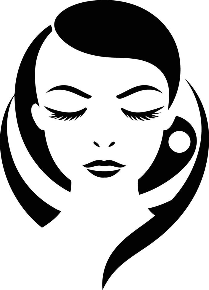 Elegant and minimalist black and white logo design featuring a woman's face with closed eyes vector
