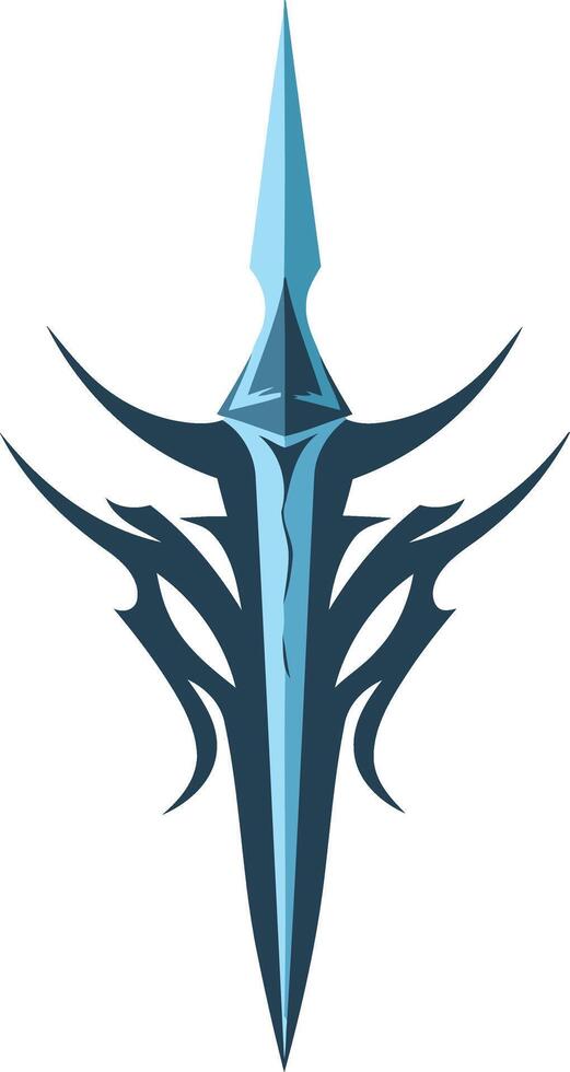 A sharp, stylized sword logo with a tribal design vector