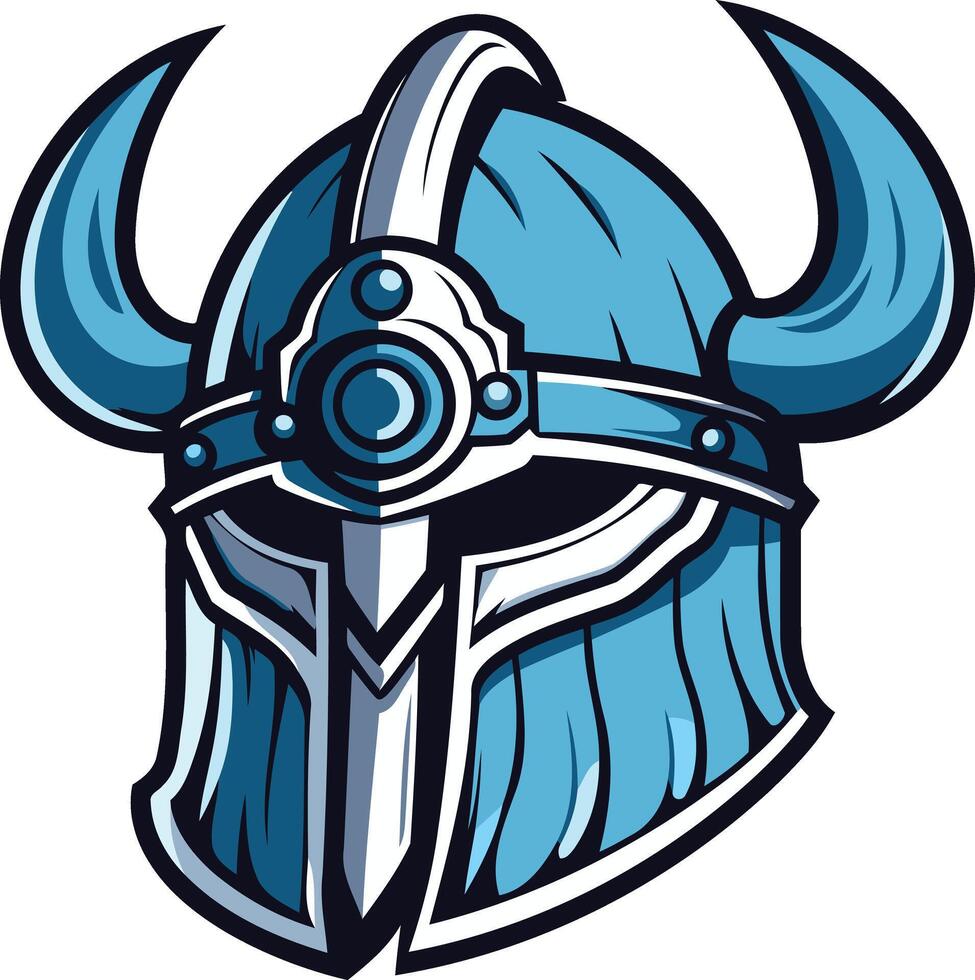 A bold and striking illustration of a horned viking helmet, rendered in a cool blue and white color scheme vector