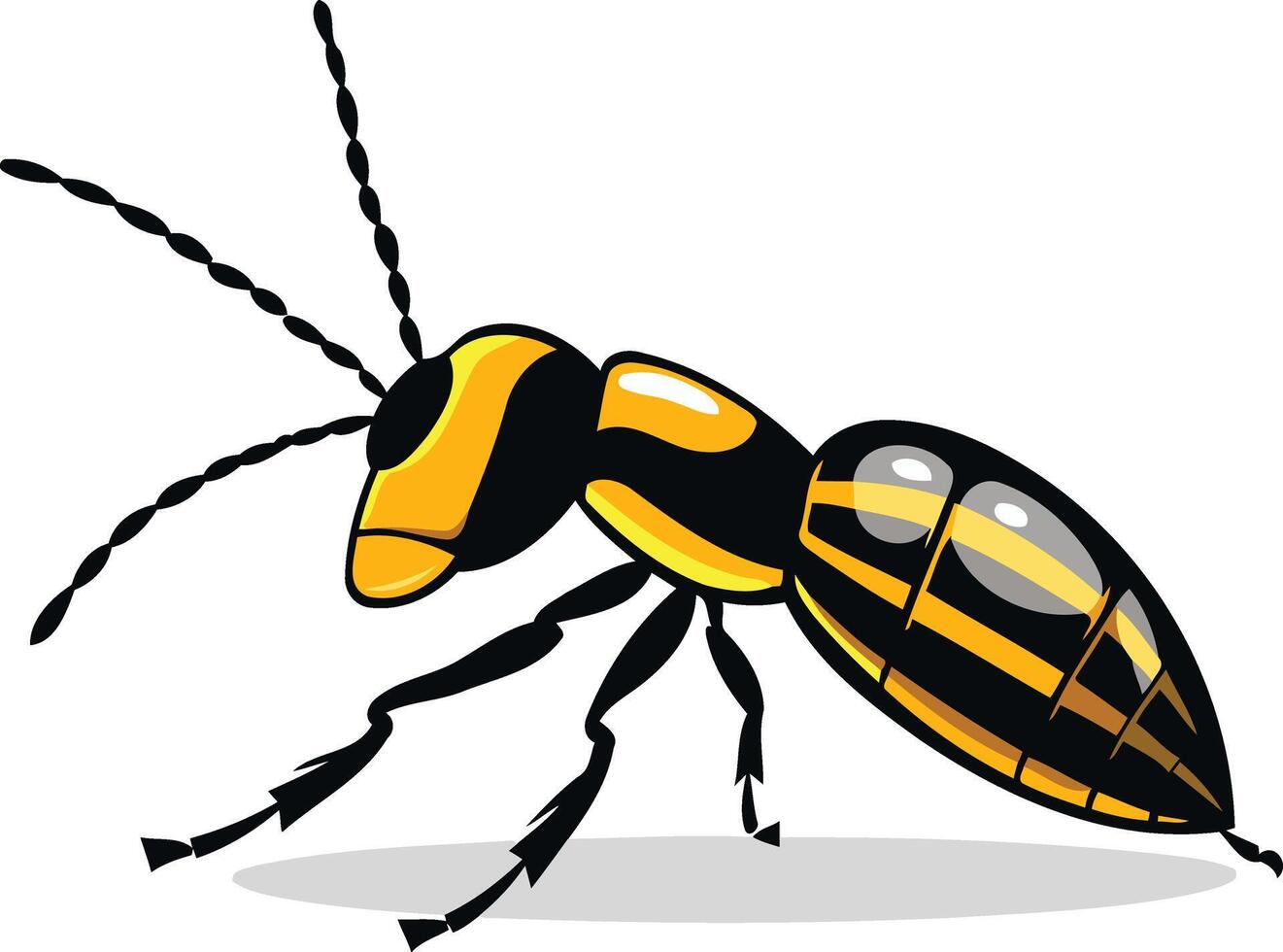 Cute cartoon yellow and black ant isolated on white background vector
