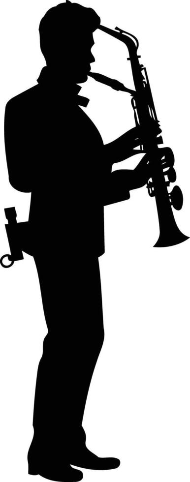 Silhouette of a saxophonist playing their instrument vector