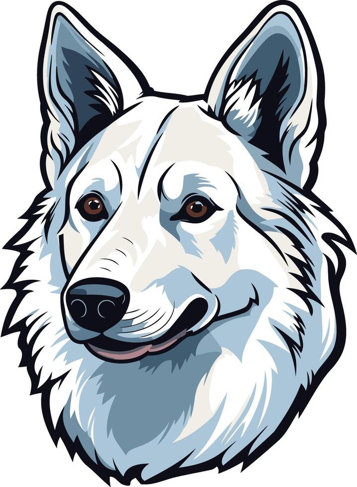 A friendly and adorable white german shepherd dog with big, expressive eyes, perfectly captured in a element illustration vector