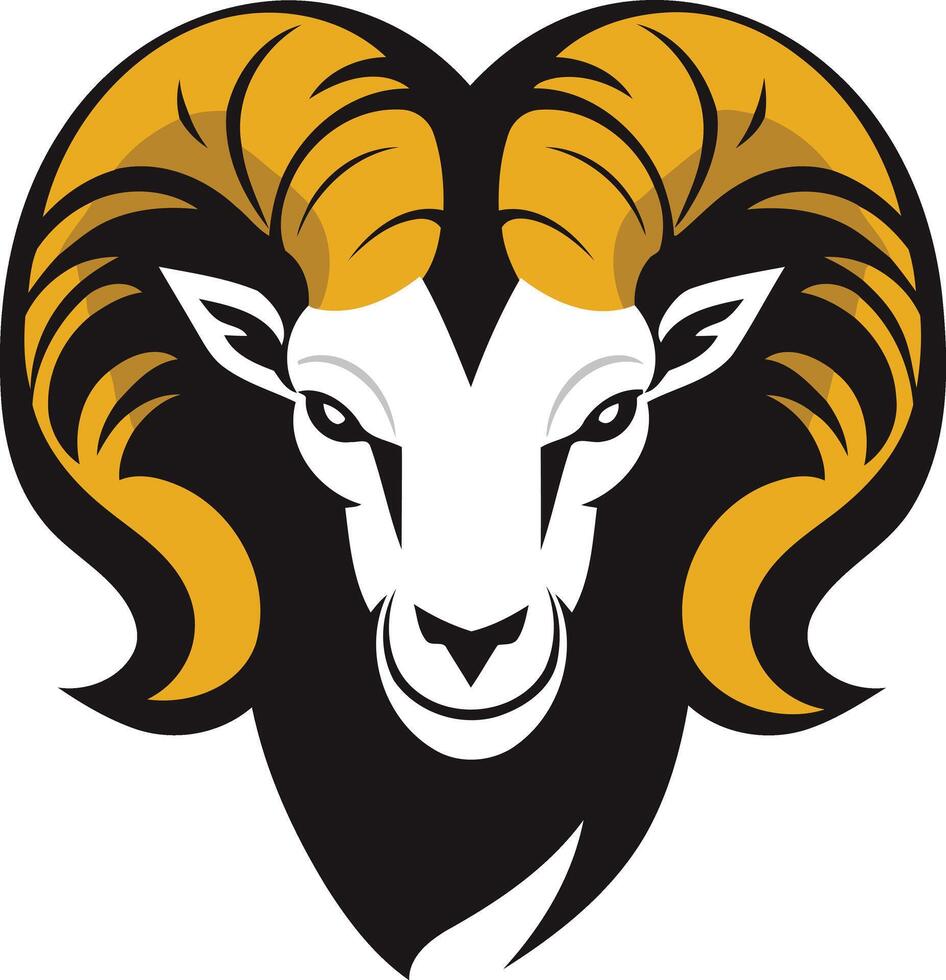 A bold and powerful illustration of a ram's head, featuring striking black and gold colors vector