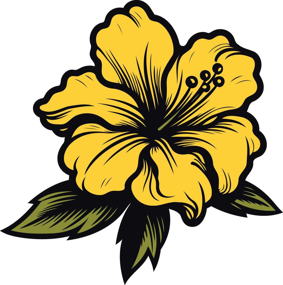 A vibrant yellow hibiscus flower with green leaves, perfect for tropical designs, summer projects, or adding a touch of nature to your work vector