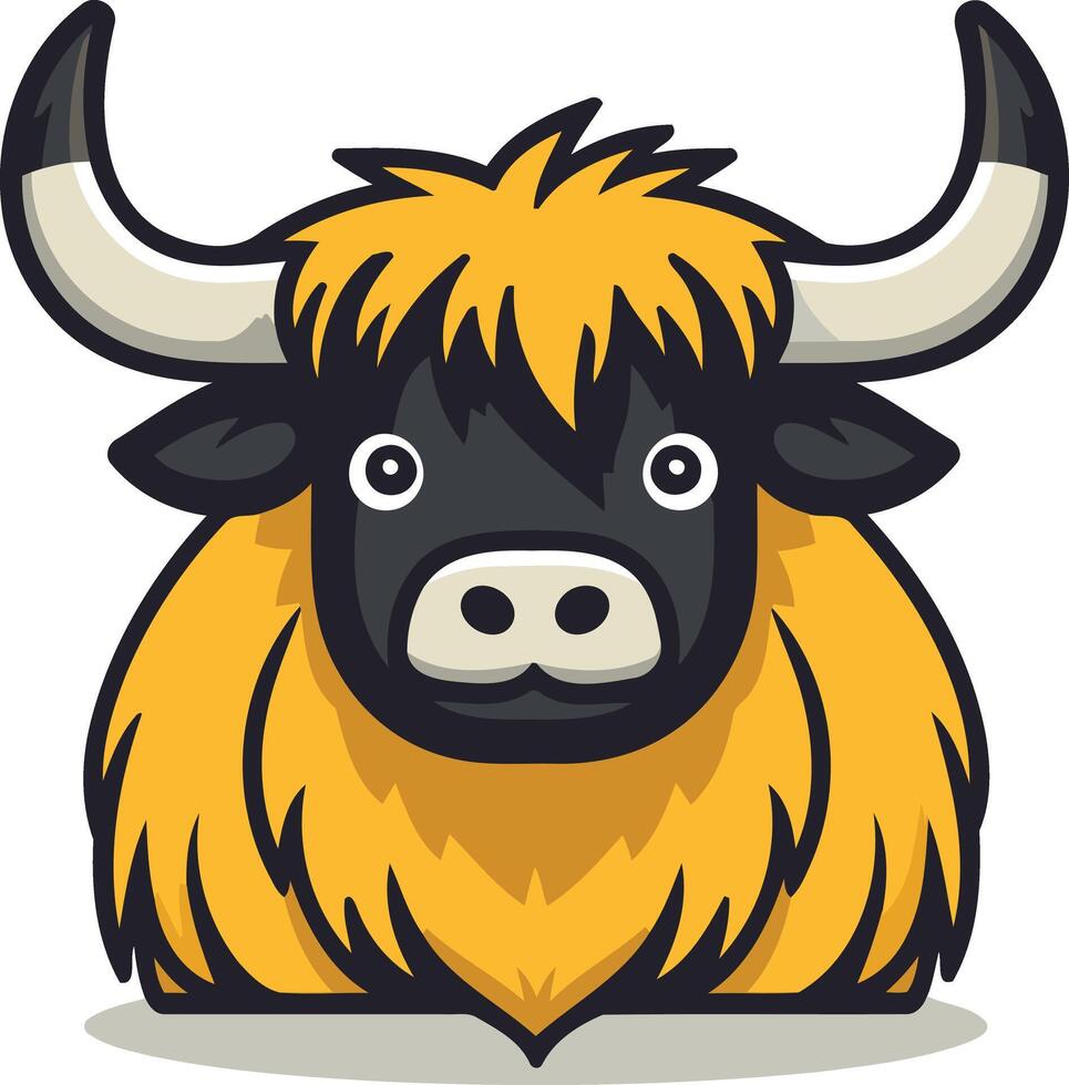 Cute cartoon yak with big eyes and fluffy fur, perfect for kids' books, educational materials, and branding vector