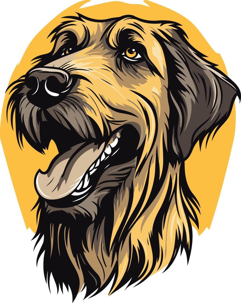 A bold and detailed illustration of a friendly golden retriever with its tongue out and a happy expression vector