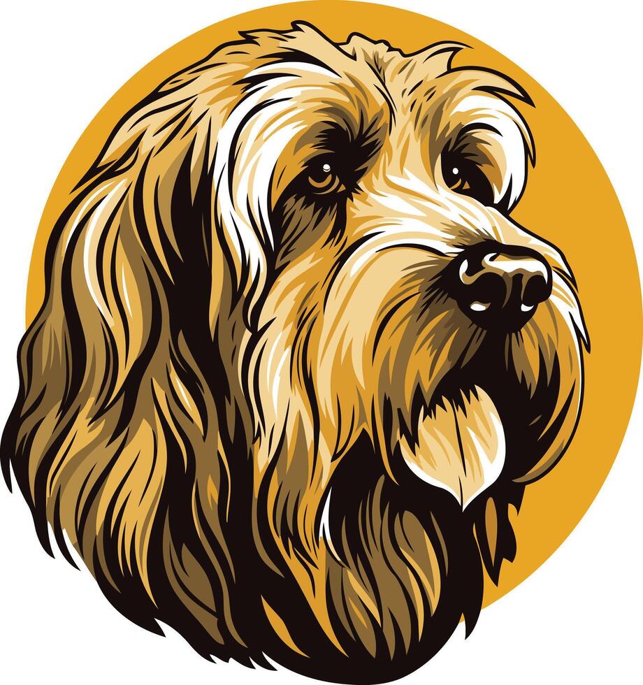 A striking illustration of a brown and gold shaggy dog, captured in profile vector