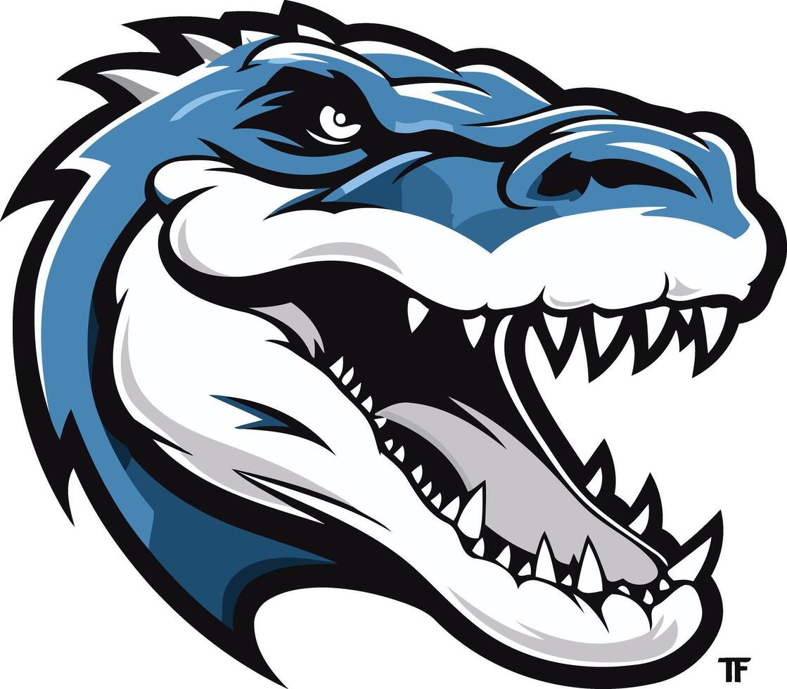 Fearsome blue and white alligator head mascot logo design vector