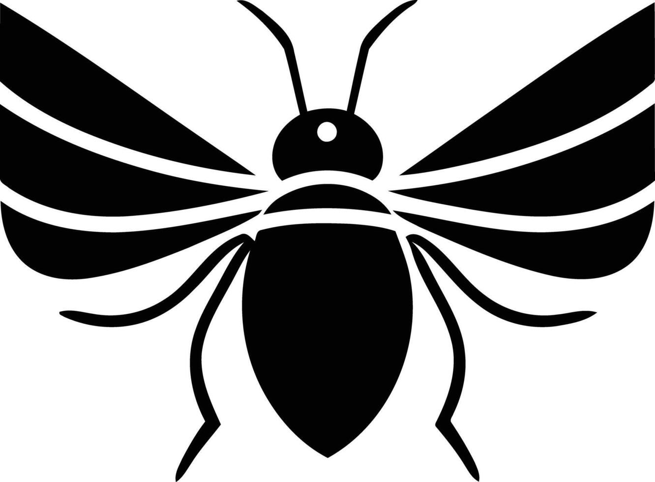 Simple, black and white icon of a bee with wings spread wide vector