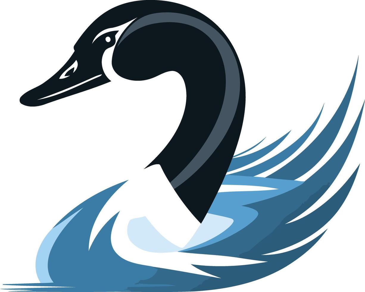 Abstract, stylized logo design of a swan swimming in water vector
