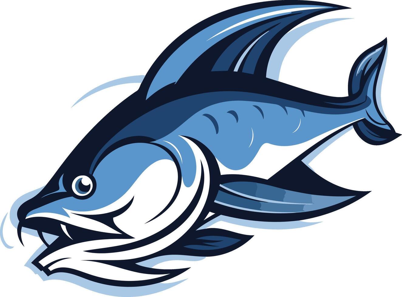 A powerful and dynamic cartoon illustration of a blue catfish vector