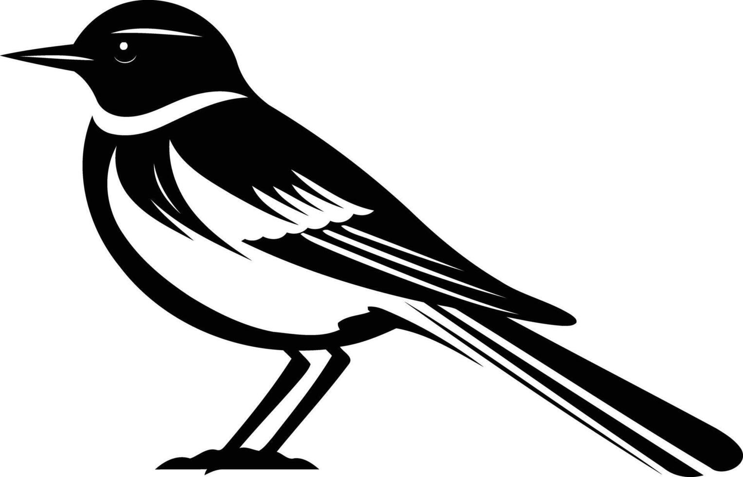 A striking black and white silhouette of a bird, perfect for nature themed designs, logos, and illustrations vector