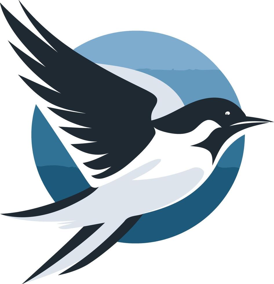 Modern, abstract logo design featuring a stylized bird in flight against a blue circular background vector