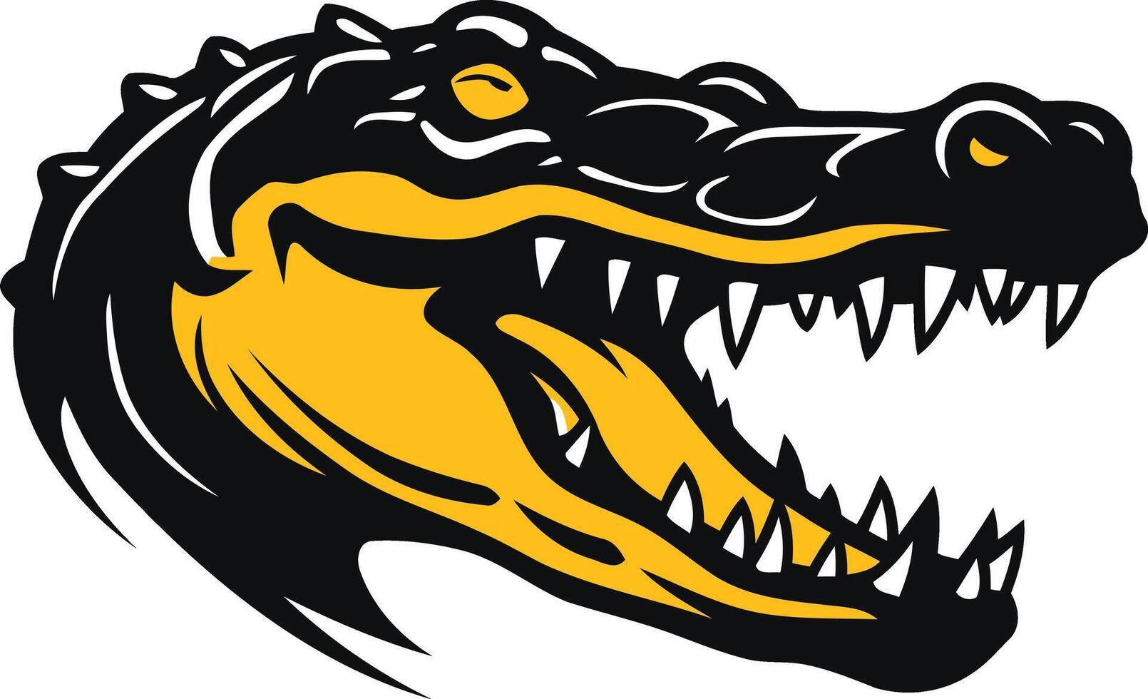 Aggressive alligator head logo with yellow teeth and a black body vector