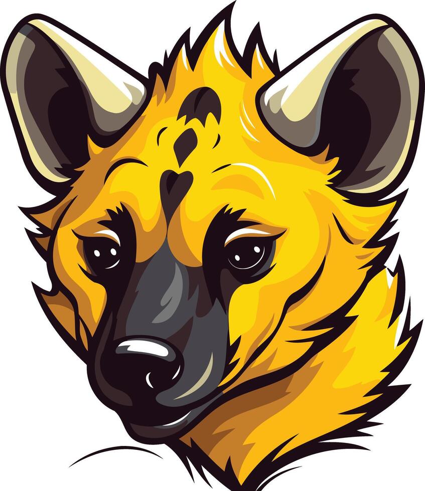 A fierce and cartoonish hyena head illustration, perfect for a mascot, logo, or brand identity vector